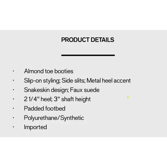 NWT EXPRESS Taupe Beige Point Toe Side Slit Metal Heel Snakeskin Booties Sz 8 - Picture 3 of 4